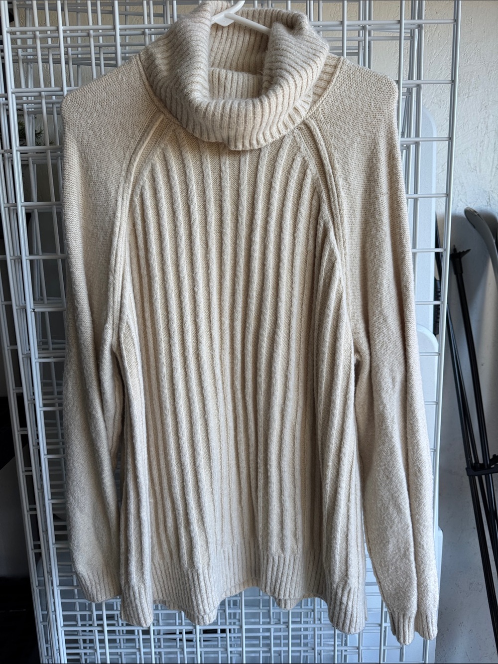 Free People Cream Ribbed Cowl Neck Turtleneck Sweater